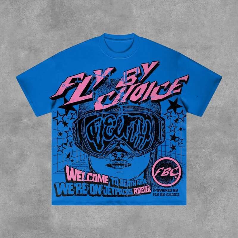 Retro Fly by Choice Death pattern cotton short sleeved T-shirt for men's Y2K oversized short sleeved T-shirt for women's streetwear top