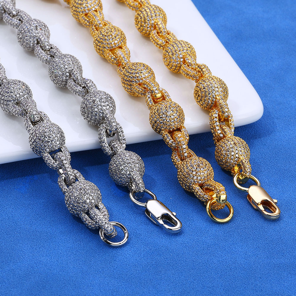 Hip Hop 10mm Beads Ball Bubble Chain Bracelets 5A Zircon Women Mens Sport Jewelry