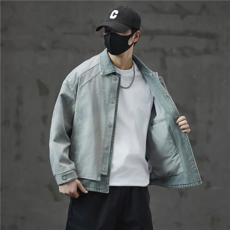 Spring and Autumn Short sleeved Mens Street Clothing Fashion Loose Casual Retro Cowboy Bomber Jacket City Boys Jeans 250225