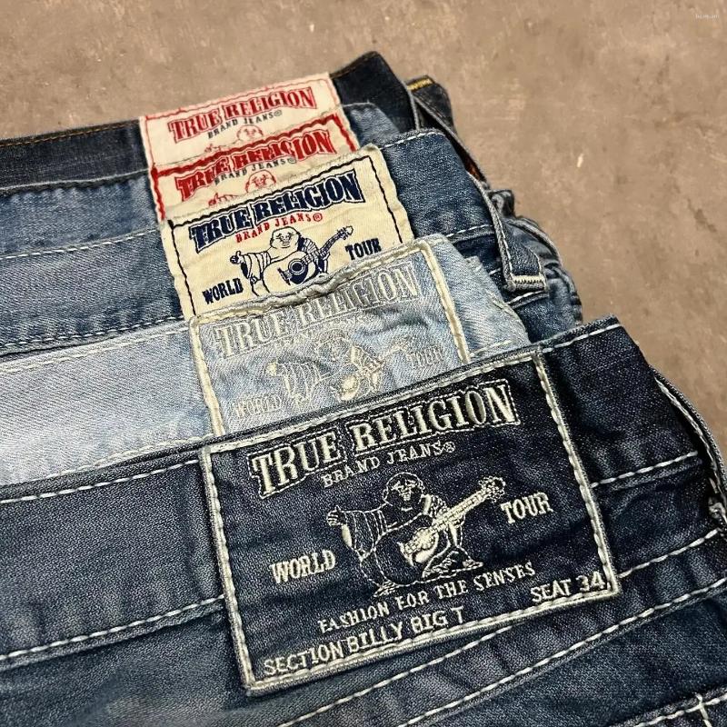 Men&#039;s Jeans Vintage Gothic Buddha Print Embroidered Straight Leg Y2k Harajuku High Waisted Slim Fit Denim Micro Flared Pants