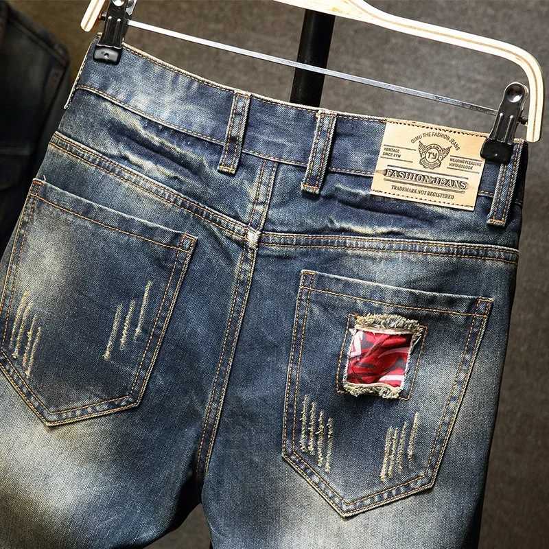 New Ripped Shorts Mens Summer Quarter Loose Large Size Fashion Denim 5 Points Beggar Pants MenT250305
