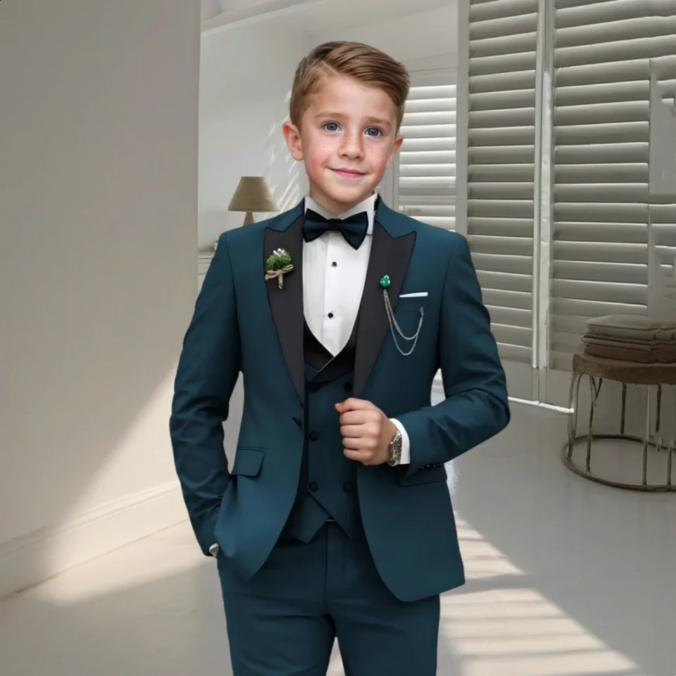 24h Ship Boys Formal 4-piece Suit Set Including Blazer Vest Pants Bow-tie Smart Kids Tuxedo Suits Dress Wedding Ring Bearer 250305