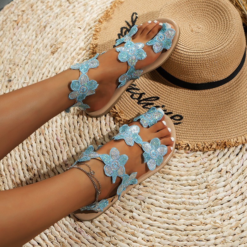 Beach Large Flat Bottom New Flower 2025 Women's Decorative Summer Sandals ddmykukumalu