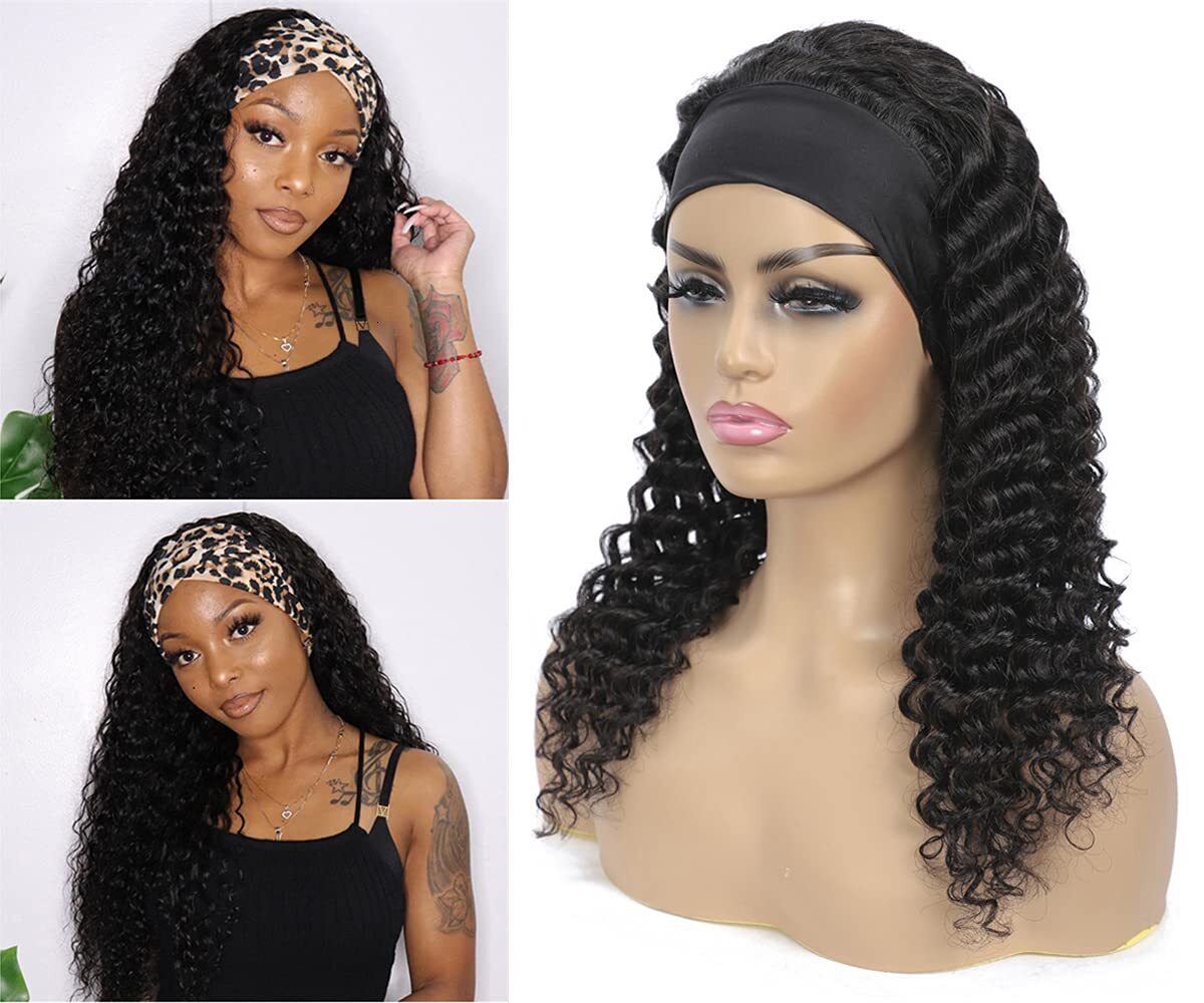 WENYAN Headband Real Deep 40.64cm Suitable for Women Glue Non Lace Front Roll Wave Brazilian Virgin Hair Wearing and Departure Machine Made 150% Densi