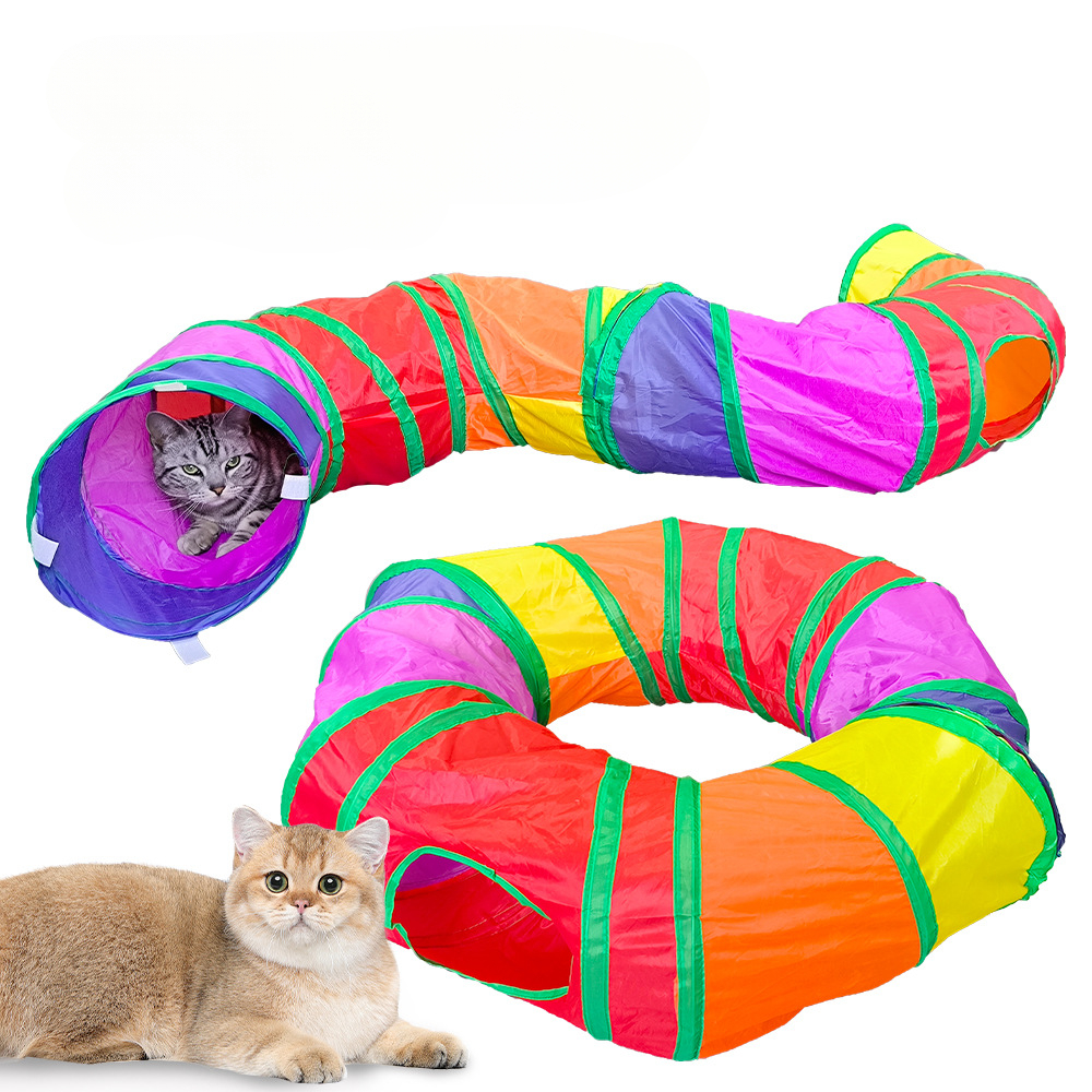 Rainbow Cat Channel Toy Round Detachable Pet Tunnel Round S-shaped Double Hole Cat Tunnel Easy Storage Bright Colors Attract Cat