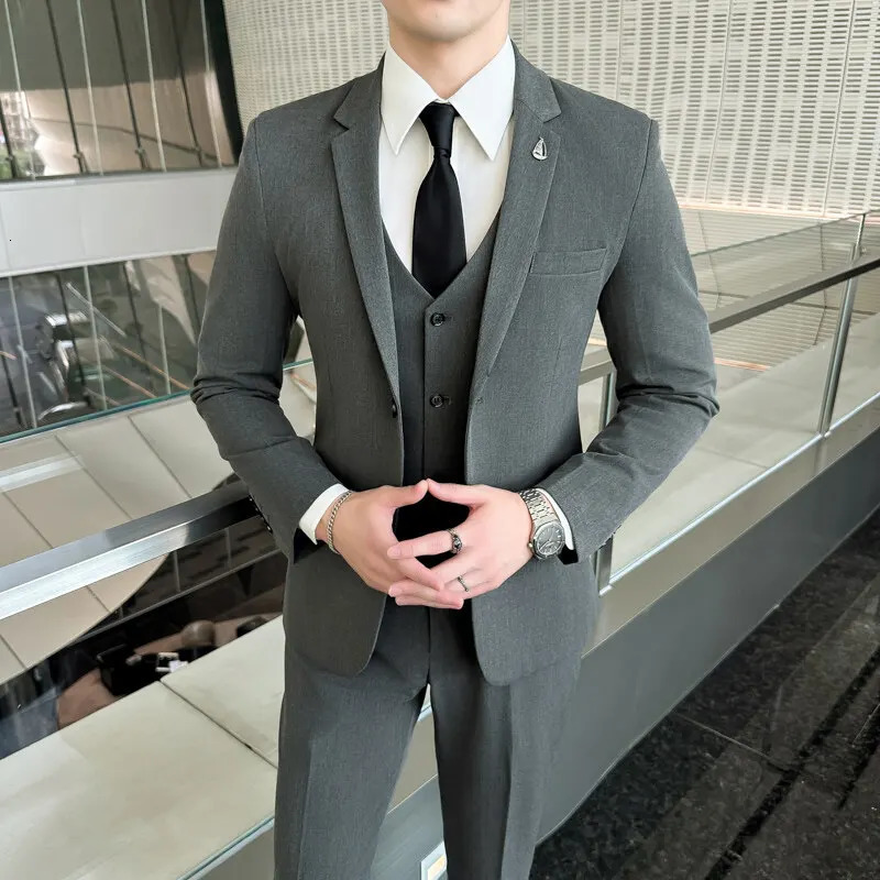 Men Suit Set blazer Vest pants Fashion Business Casual Hosts A Solid Color Slimfit Gentlemans Wedding Plus Size M7XL 250224
