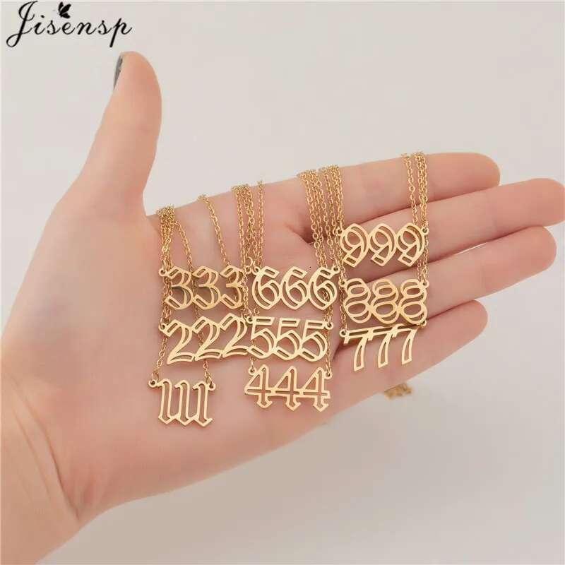 Stainless Steel Lucky Numbers 111 222 333 444 555 666 777 888 999 Angel Number Pendant Necklace for Women Men Birthday Gifts