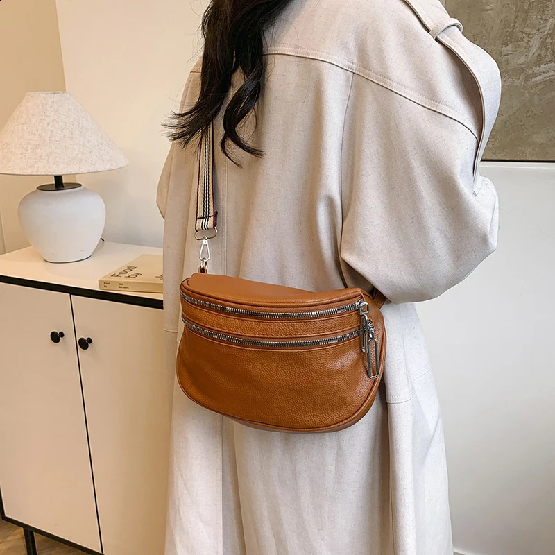 Wide Shoulder Strap Waist Bag Women Pu Leather Saddle Shoulder Crossbody Bag Female Fanny Pack Handbag bolsas feminina 250304
