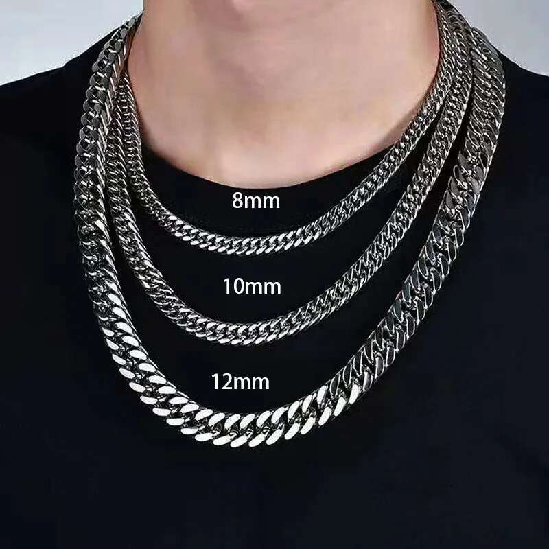 HNSP Stainless Steel Cuban Chain Necklace Bracelet For Men Neck Sier Color 8MM-14MM Thick Long Hand Chains Male Gift