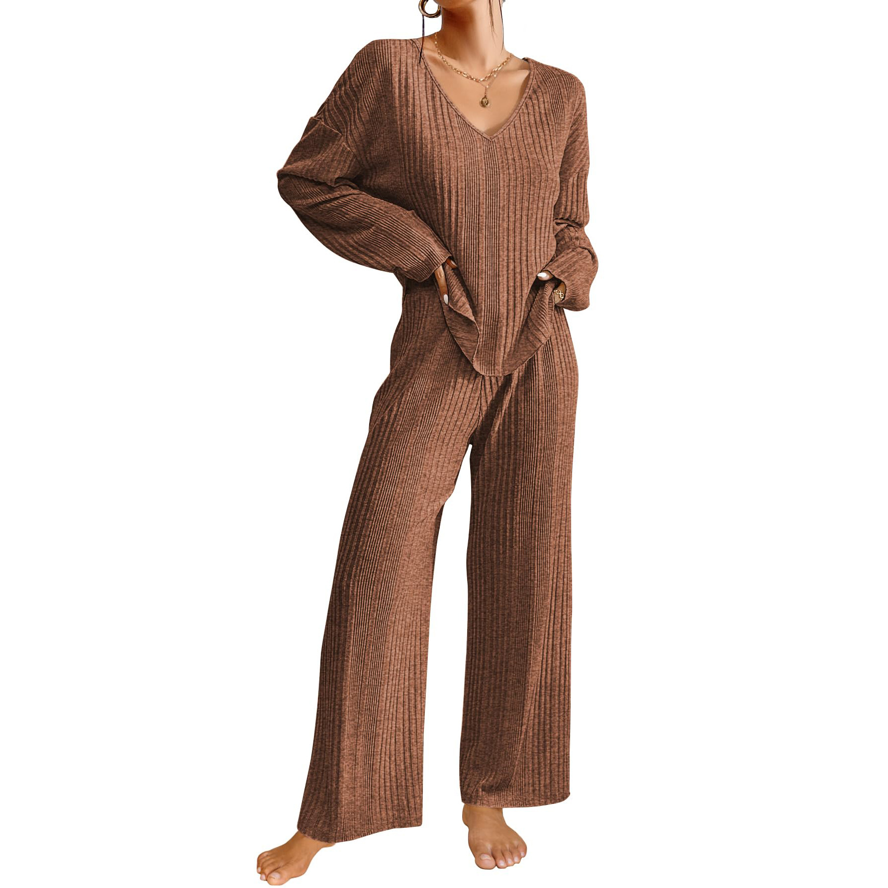 B750-Autumn and winter beautiful ladies pajamas set long sleeves and long pants two-piece imitation cotton lace splicing home clothes set