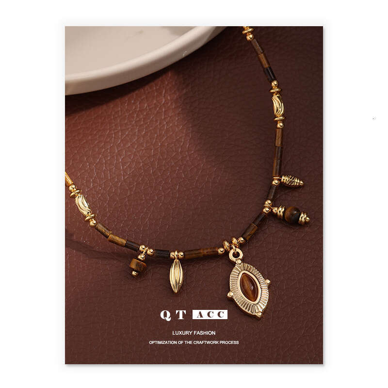 Cross border fashion, light , high-end feel, brass, gold-plated resin, rice bead necklace, Maillard classic, versatile