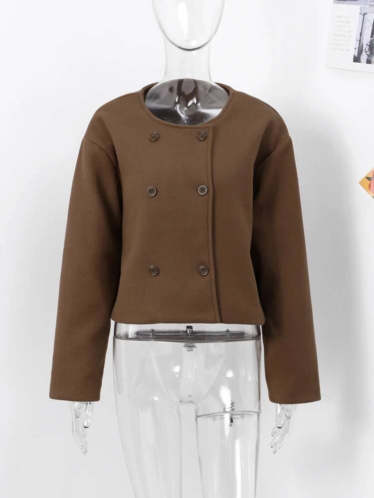 Casual Cardigan Short Coats Women O-Neck Double Breasted Long Sleeves Jackets Female Spring New Solid Loose Lady Outwear