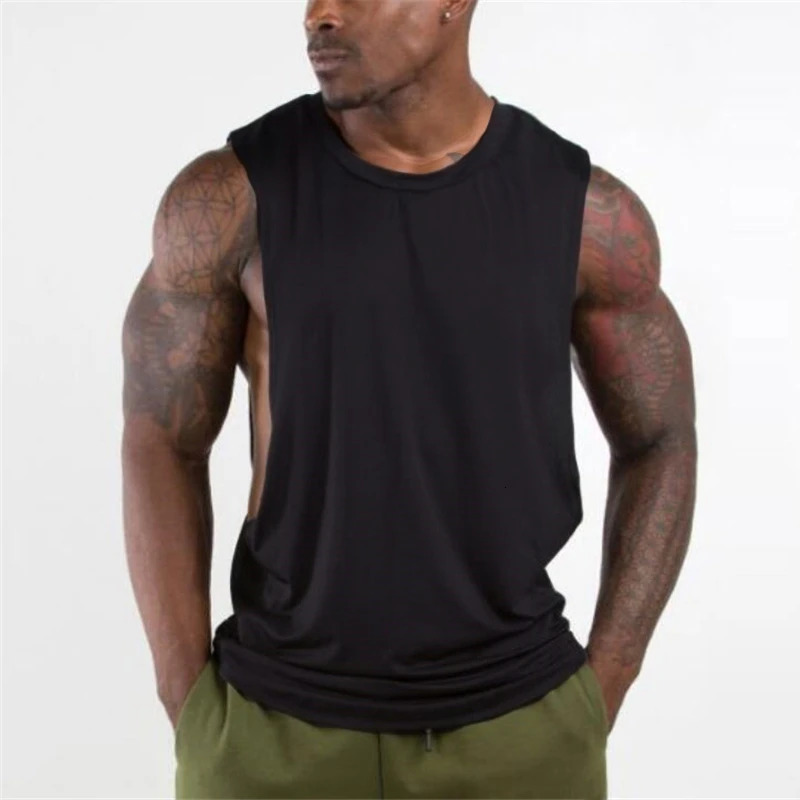 Plain Tank Top Men Gyms Stringer Sleeveless Shirt Open Sides Blank Fitness Clothing Cotton Sportwear Muscle Vest 250304