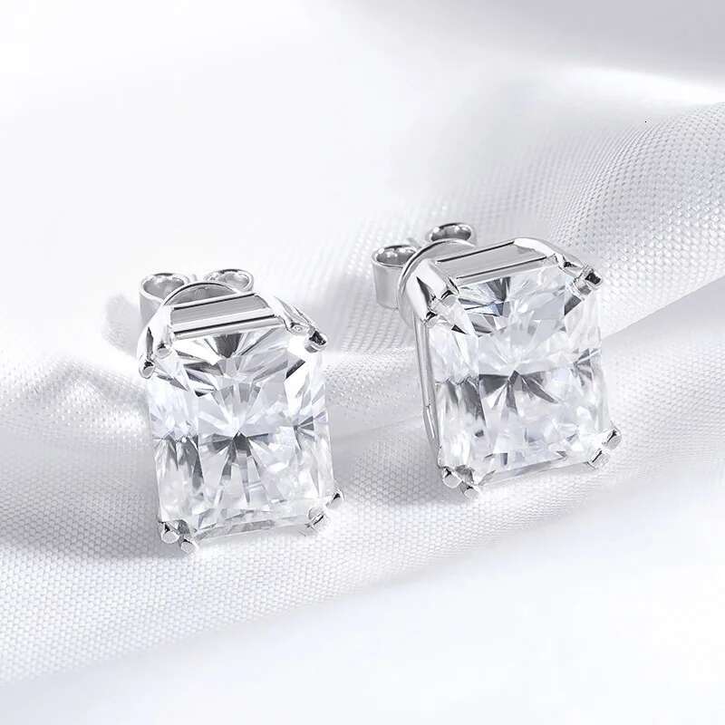 Smyoue 1CT 2CT 4CT Emerald/Radiant Cut Moissanite Stud Earrings for Women D Color Lab Dia Sterg Sier Jewelry