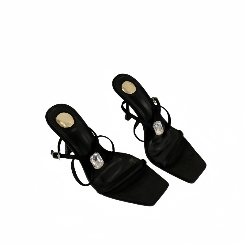Sexy Crystal Eilyken Dia Square Toe Buckle Strap Women Sandals Street Style Thin High Heels Stripper Party Shoes