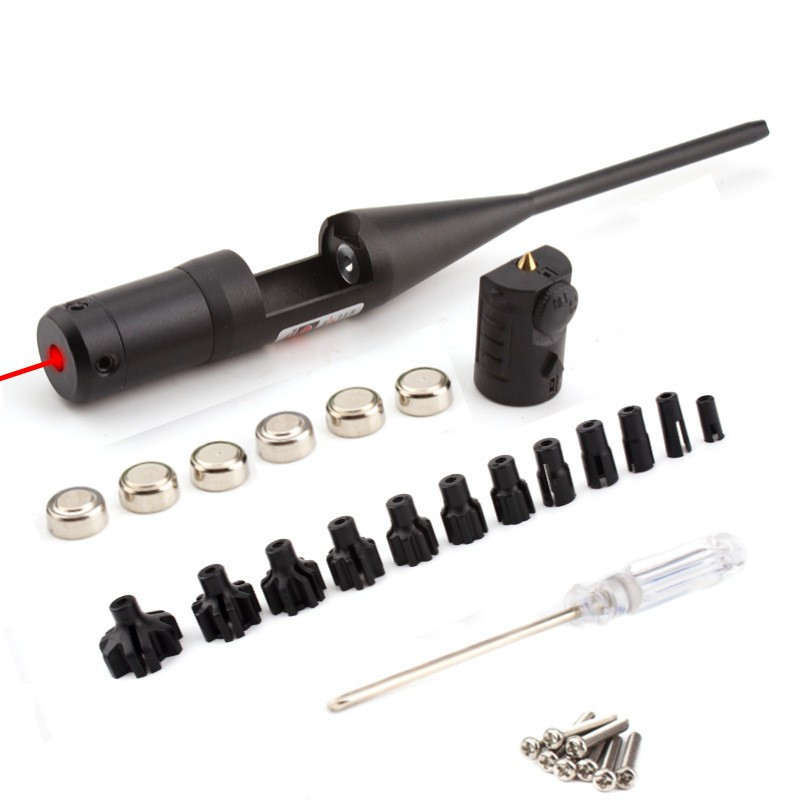 Bore Sight Kit Calibrator Zeroing Device Non Adjustable Level Gauge Bright Green or Red Dot BoreSighter with Big Button Switch with 8 Adapter or 12 Ad