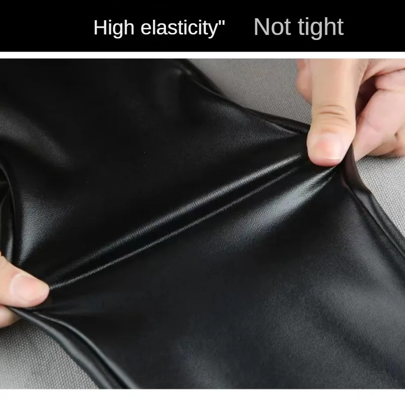 Cashmere PU Leather Pants AutumnWinter 2024 Thickened and Fleece HighWaisted Slim Fit Tight Warm Leggings Black 250304