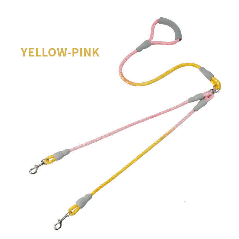 DHpet Pet Gradient Color Dog Walking Rope One To Two Traction Rope Anti-entanglement Double-headed Dog Rope Dog Chain Dog Traction Rope