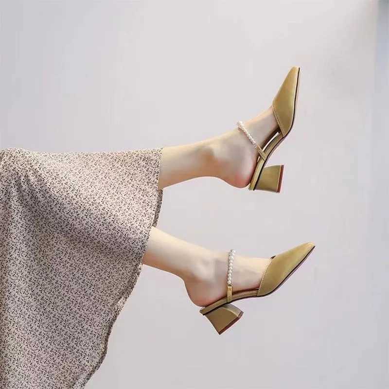 Pointed High H Sandals Wen Summer Shoes Wen Fi Two Wear Square Heel Sandals Earth Slip Casual Fem Shoes Y250304