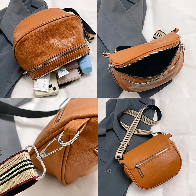 Wide Shoulder Strap Waist Bag Women Pu Leather Saddle Shoulder Crossbody Bag Female Fanny Pack Handbag bolsas feminina 250304