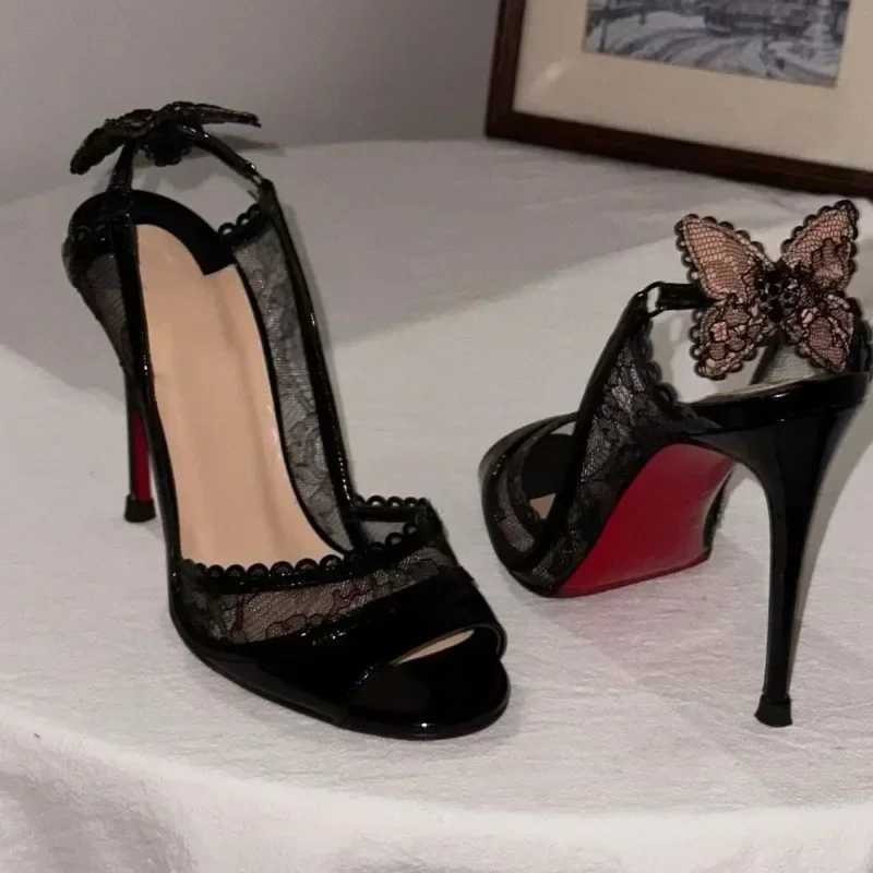 Sexy Lace Bowknot Thin High H Wen Fish Mouth Elegant Designer Striptease Banquet Dress Shoes Fi Brand Sandals Wen Y250304
