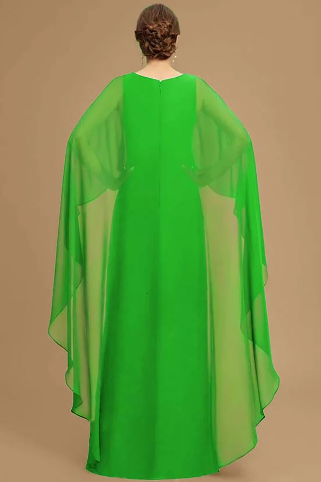 Plus Size Women Party Dress Chiffon Batwing Cape Sleeve Tiered Asymmetric Trim ONeck Gowns Cocktail Wedding Guest Long 250225