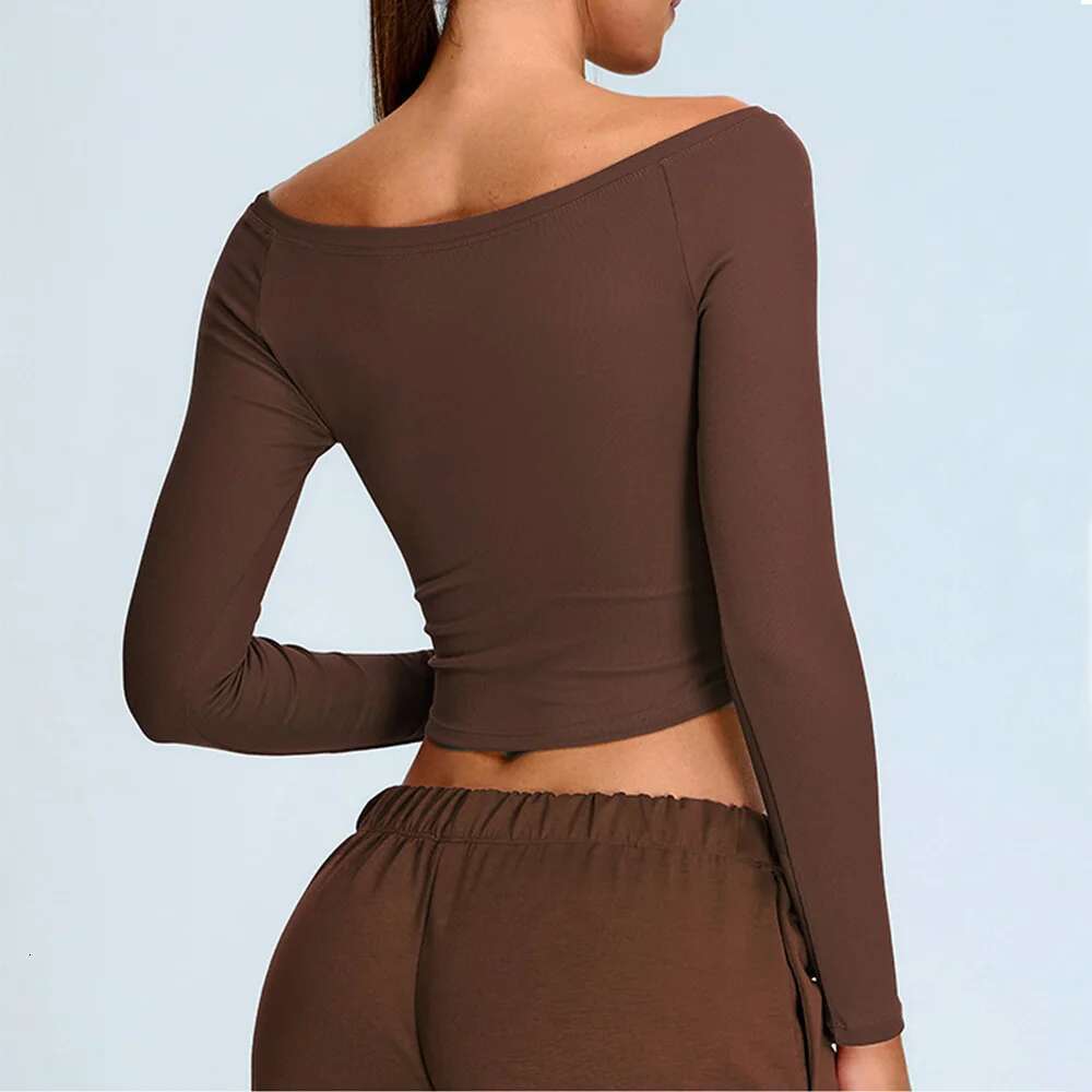 Yoga Women T-Shirts Solid Sports Top Off Shoulder Long Sleeve Workout Running Shirts Sexy Quick Dry Fiess Sport Wear Kl-My