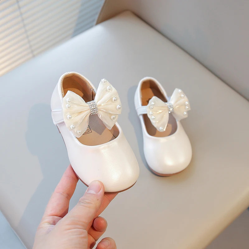 Girls Chic Dress Shoes for Wedding Party Classic Simple Elegant Kids Flats with Lace Bow-knot Princess Sweet Children Mary Janes 250305