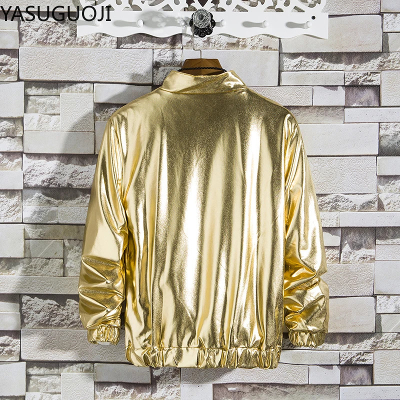 YASUGUOJI Spring Stage Perform Dress Mens Shiny Jacket Gold and Silver Bright Color Streetwear Men Hip Hop Coats Jackets 250304