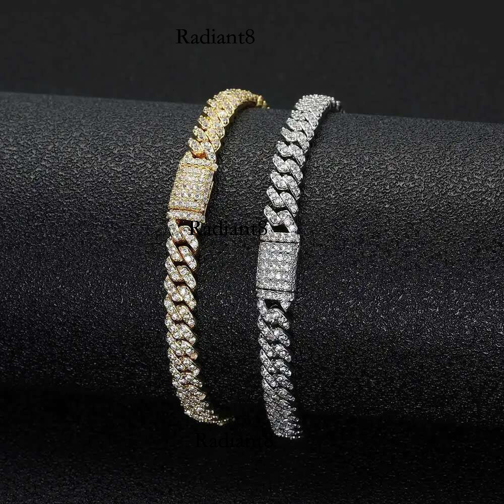 6mm Chain Women Real Gold Plated Hip Hop Rock Street Jewelry Iced Out Cuban Bracelet Charms Birthday Gift