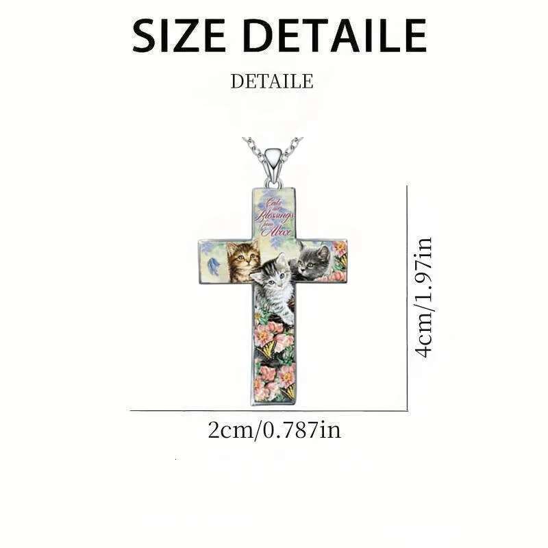 Stylish and Exquisite Three Cats Cross Pendant Necklace Kid Christian Religious Jewelry Accessories for Friend Birthday Gift