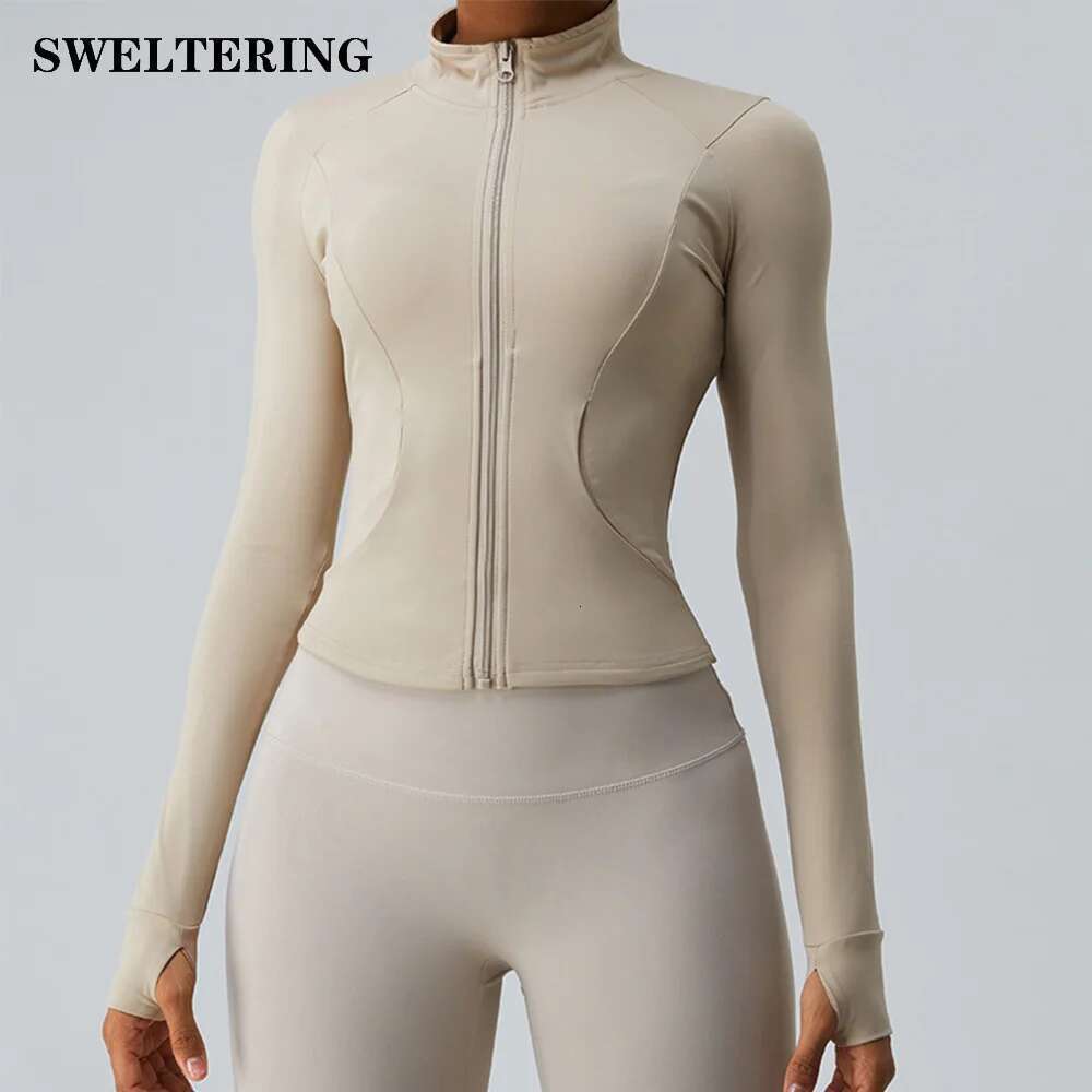 Women's Shirt Full Zipper Yoga With Thumbholes Fiess Running Jacket Stretch Fit Long Sleeve Round Neck Top Sportswear Kl-My