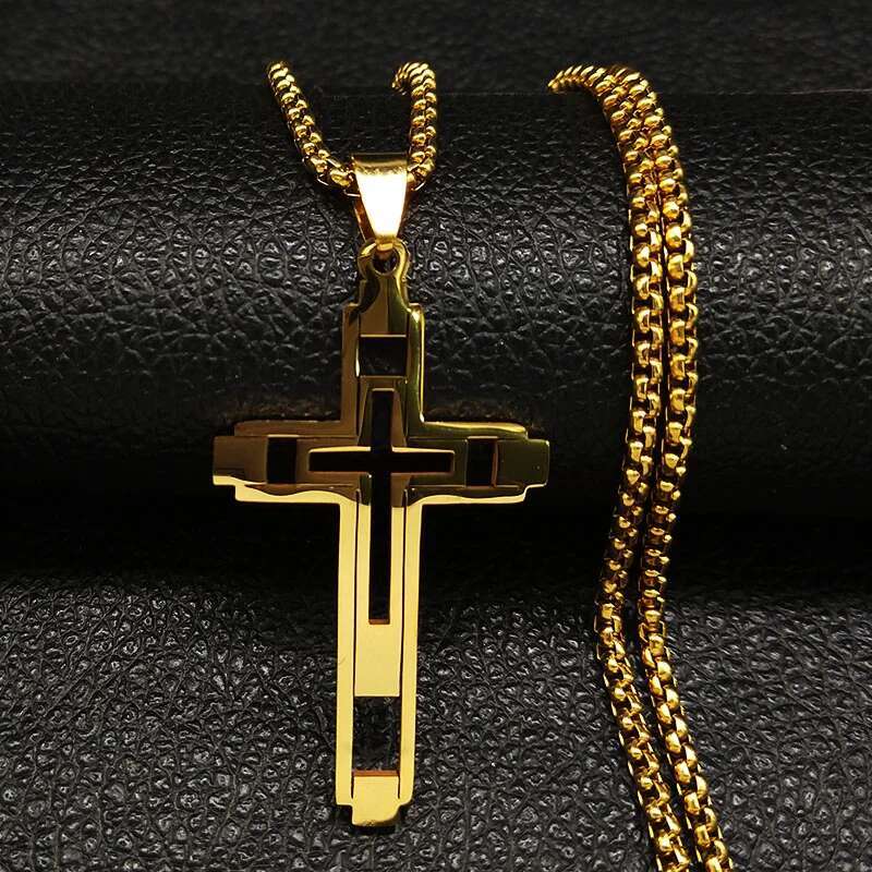 2025 New Cross Stainless Steel Choker Necklaces for Man Gold Color Men's Chain Alloy Necklace Fashion Jewelry Corrente Mascua
