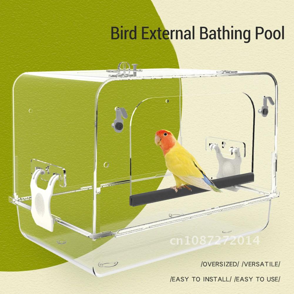 Bird Bath Box Bird Cage Detachable Bathtub Shower Box Bath Acrylic Box for Transparent Supplies Clear Hanging For Parrot