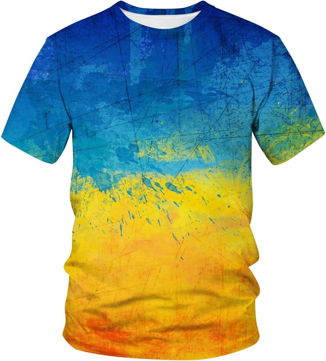 Mens T shirt Ukraine Ukrainian Flag Novelty Short Sleeve T-Shirt tee Casual tops summer clothes cool