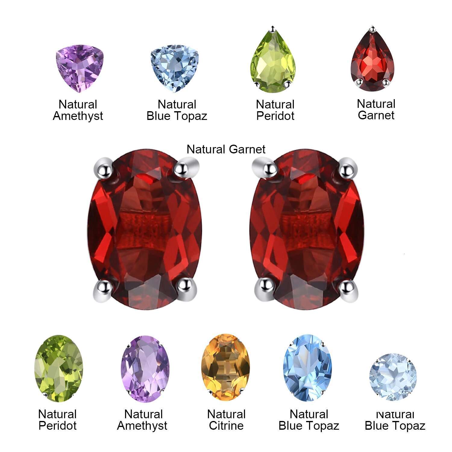 JewelryPalace Natural Garnet Amethyst Citrine Peridot Blue Topaz Sterg Sier Stud Earrings for Women Gemstone Jewelry