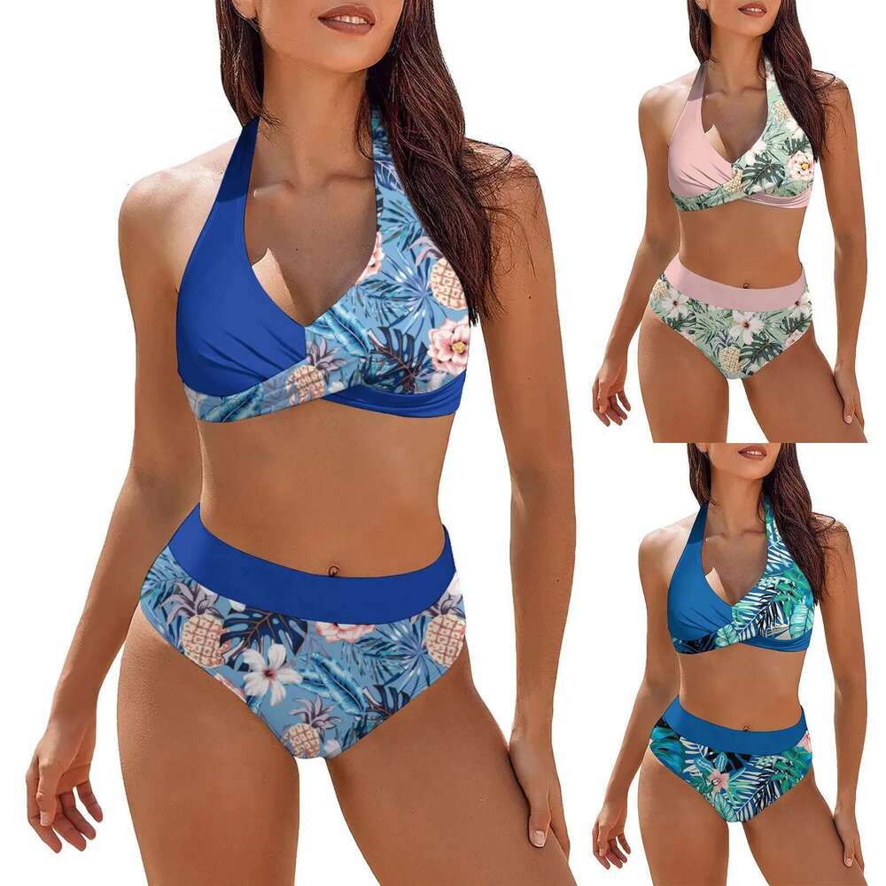 Deep Sexy V-Neck Ruched Woman Swimsuit Fashion Leoaprd Print Two Piece Bikini Swimwear Female Summer Brazilian Bathing Suit Km-Ly