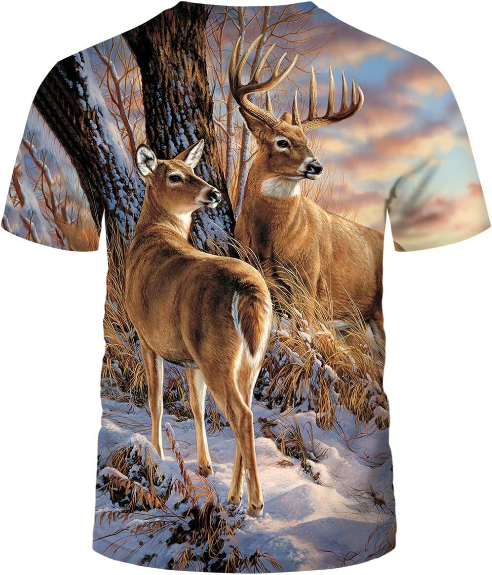 Mens T shirt Deer T-Shirt Novelty Animal Graphic 3D Print Casual Tshirt for Mens Womens tee Casual tops summer clothes animal print