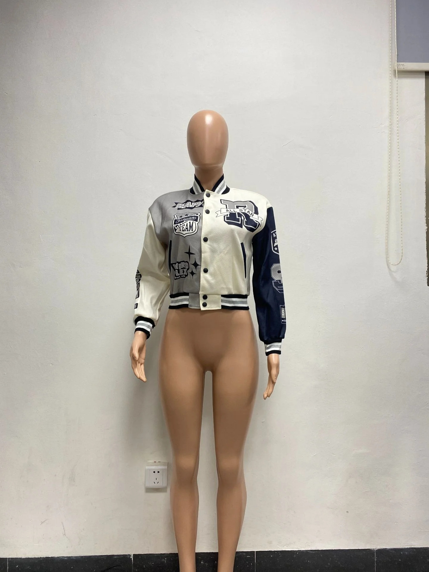 Varsity Jacket for Women Fall Winter Print Patchwork Long Sleeve Buttons Streetwear Racing Bomber Jackets Top Y2k 250304