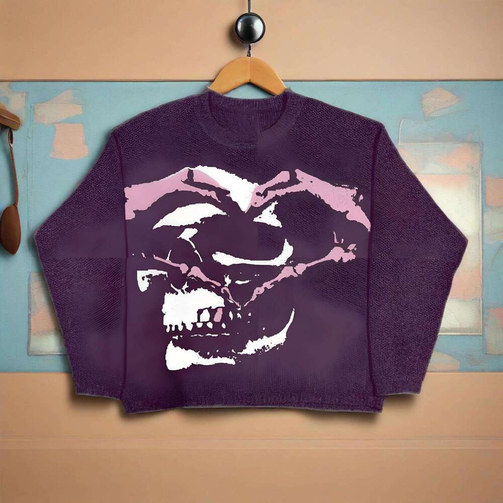 New street loose pullover sweater, personalized casual round neck, autumn frozen warm sweater