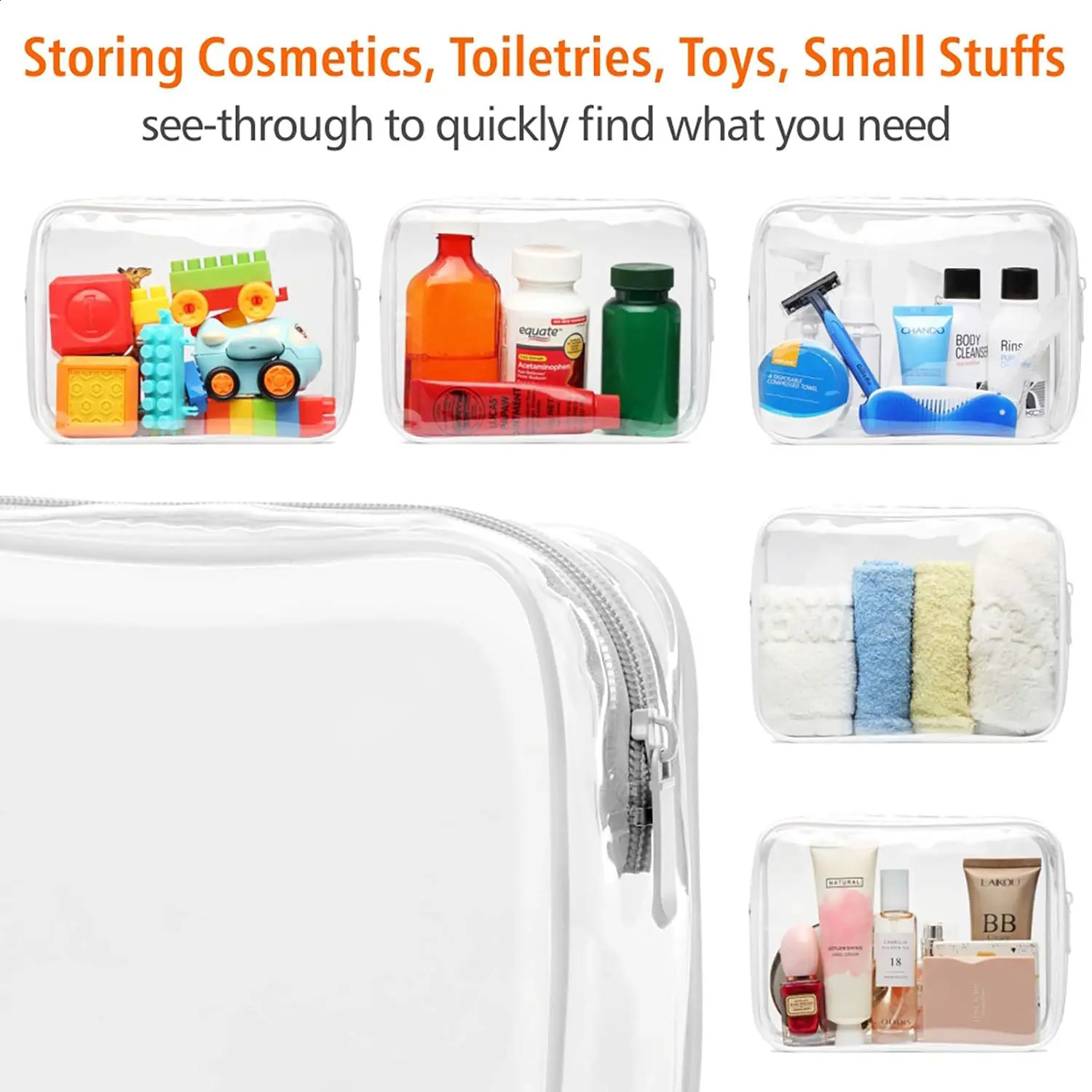 Ship from US 3 Pack TSA Approved Toiletry Bag Quart Size Travel Makeup Cosmetic for Women Men Carry on Airport Airline Compliant 250305FBB