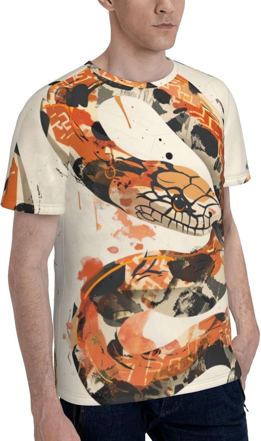 Mens T shirt Snake Painting Trendy 3D Graphic Tee - Snake Graffiti Print Soft Comfort Casual Summer Crew Neck T-Shirt Tops tee Casual tops summer clot