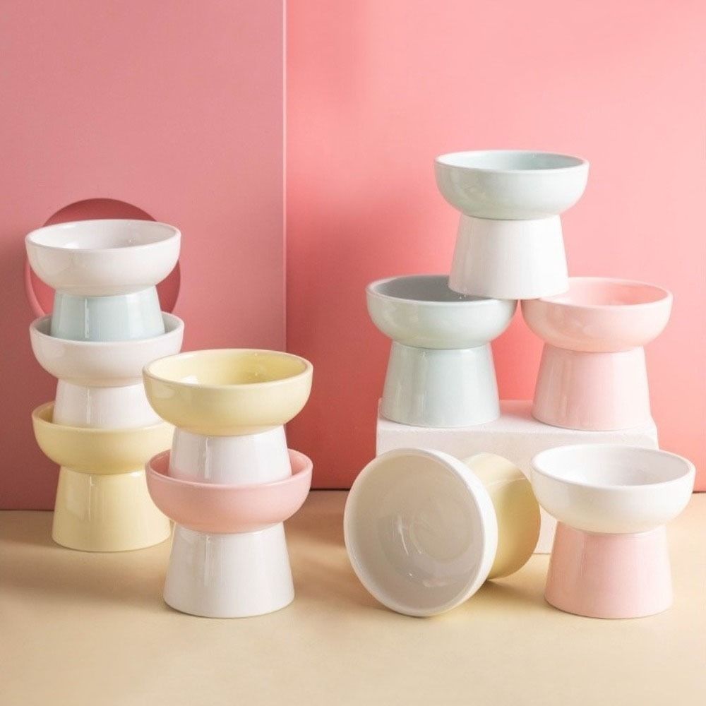 High Foot Cat Elevated Bowl 300ml Raised Dog Food Water Feeders Ceramic Neck Protection Pet Feeding Dishes Small Dogs
