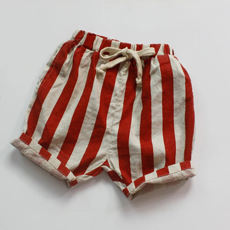 Summer 1-6 Yrs Baby Boys Girls Shorts Linen Cotton Stripes Kids Casual Shorts Baby Boys Girls Trousers Children Shorts 250304