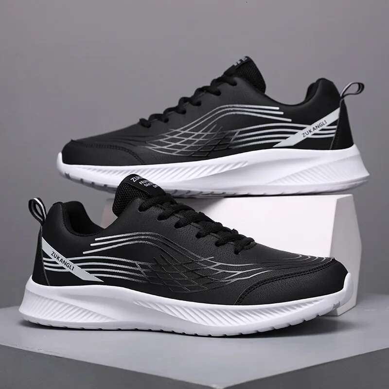 Running Men Big Size Casual Outdoor Flat Comfortable Walking Leather Tennis Shoes Lace-up Cheap Sneakers Man