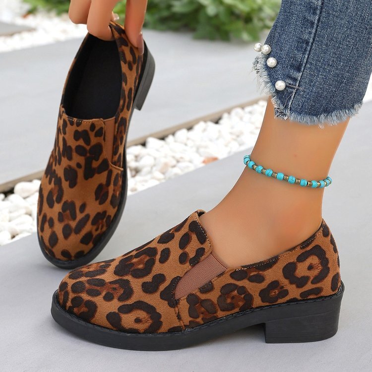 Large leopard print square heel pointed fashion single shoe 2025 spring new style for women's outerwear ddmykukumalu