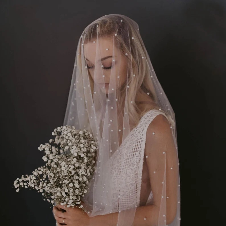 Romantic Tulle 1 Tier Pearl Wedding Bridal Veil With Metal Comb White Ivory Long Bride Hair Accessories Dl0126 Youmaidress