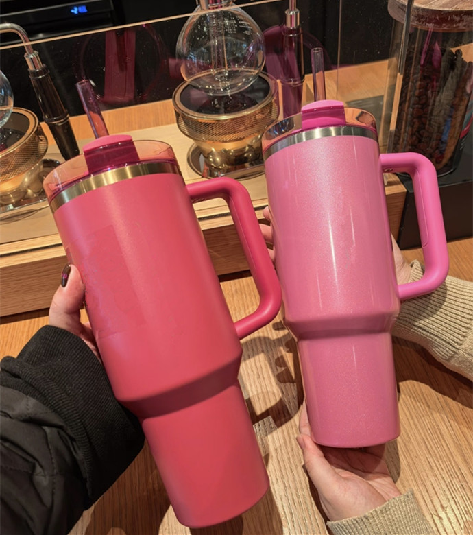 US Stock Cobrand Winter Pink Flamingo 40oz Mugs Stainless Steel Tumblers With Handle Insulated Lids Straw Coffee Termos Water Bottles Travel Car Cups 