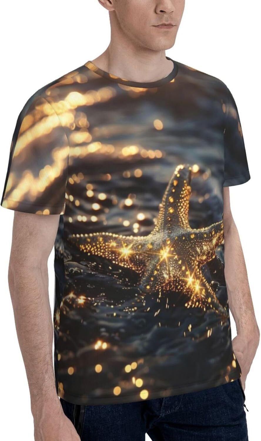 Mens T shirt Starfish 3D Printed T-Shirt for Men & Women - Golden Starfish Graphic Soft Comfort Casual Tee tee Casual tops summer clothes