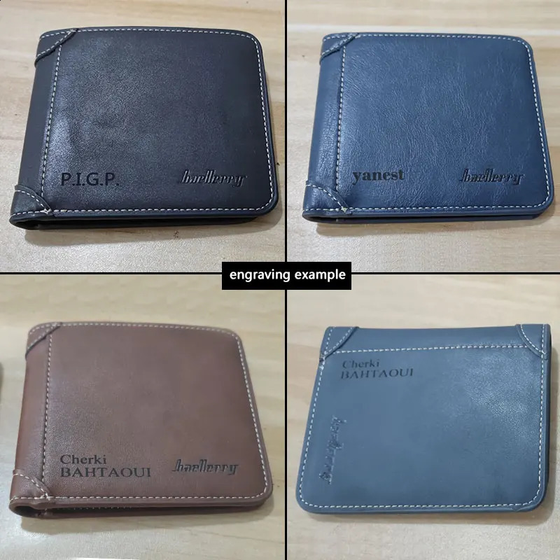 Baellerry Short y Men Wallets High Quality PU Leather Vintage Name Engraving Male Wallet Card Holder Small Purse 250305